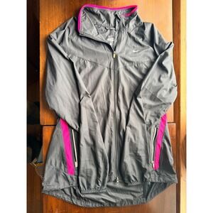 Nike Womens Running Windbreaker Jacket Black Pink Mesh Full Zip Size M